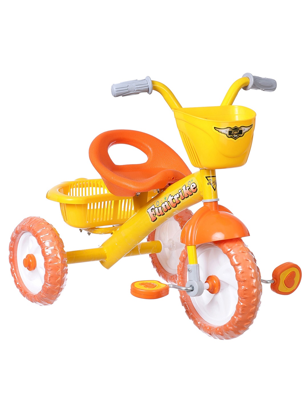 

Dash Kids Tricycle With Front & Back Storage Basket Ride On Vehicles, Yellow