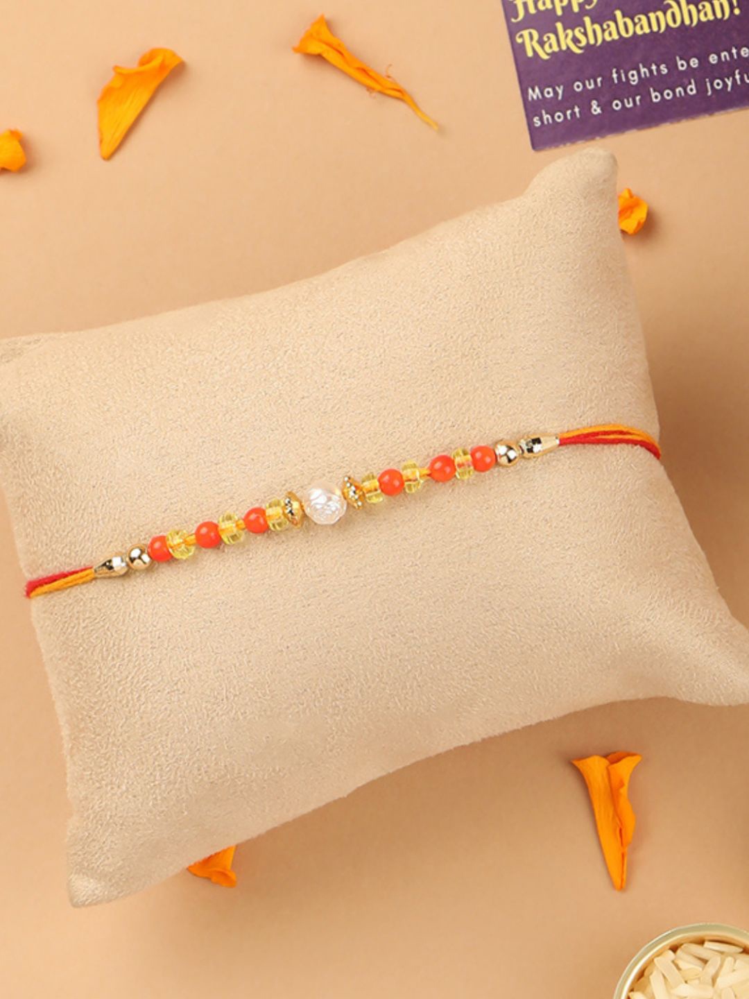 

AccessHer Delicate Beads Beaded Rakhi, Orange