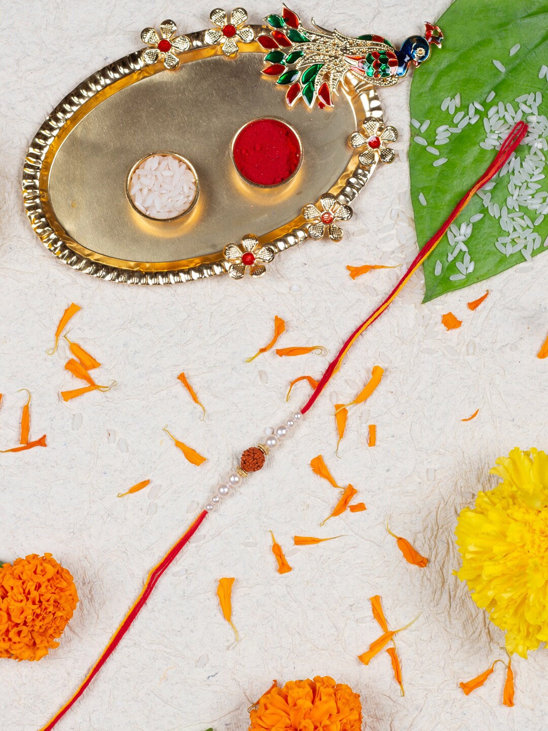 

AccessHer Set of 3 Beaded Thread Rakhi, Red