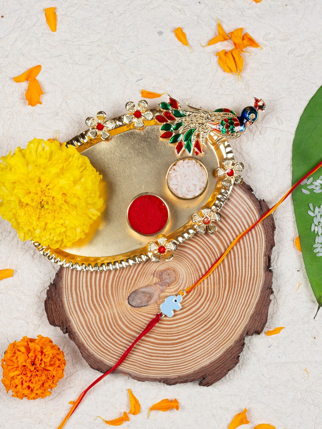 

Accessher Kids Enamelled Rakhi Gift Set with Peacock Thali & Greeting Card, Blue