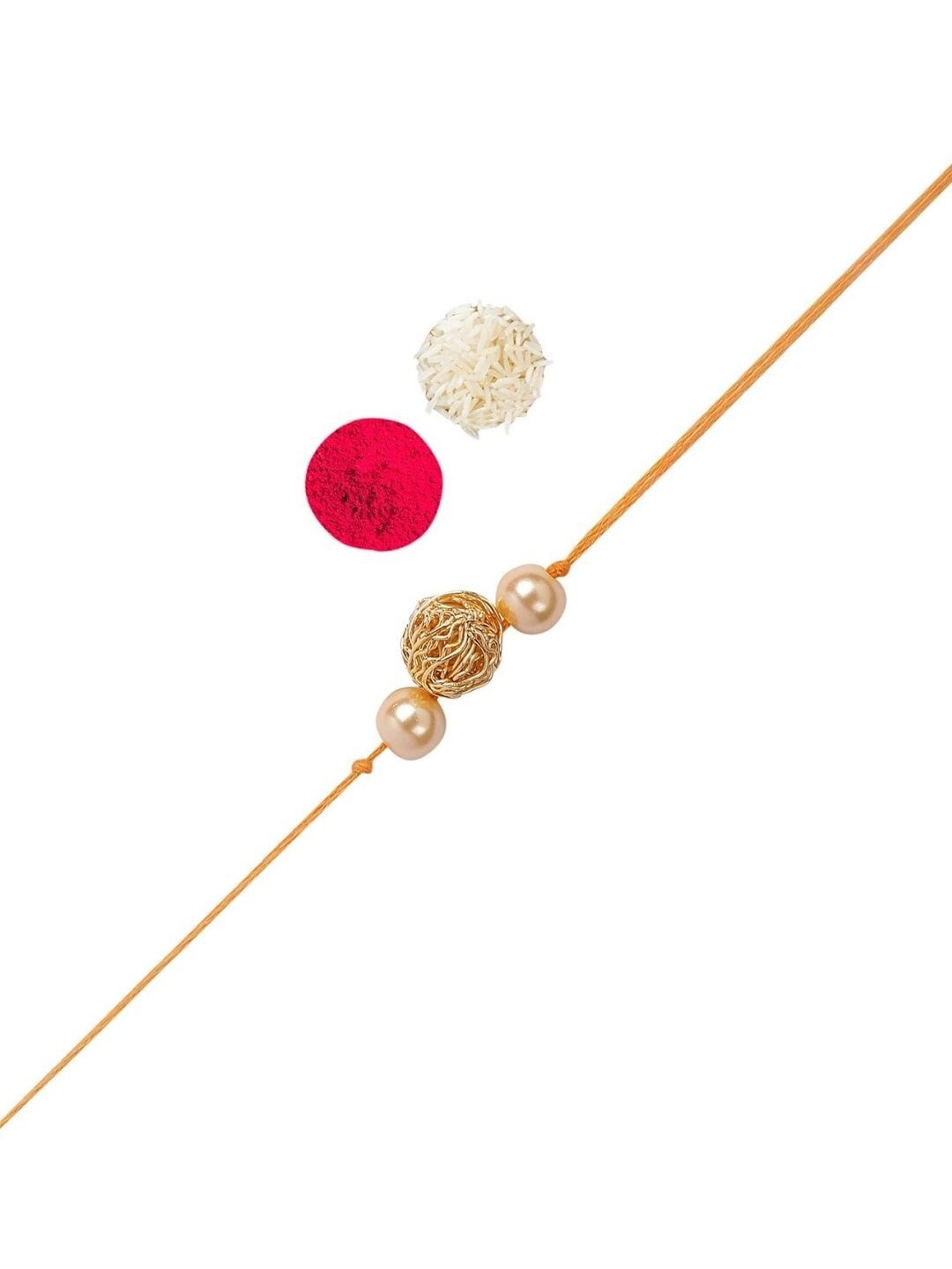 

AccessHer Set Of 2 Beaded Rakhis With Roli & Rice, Gold