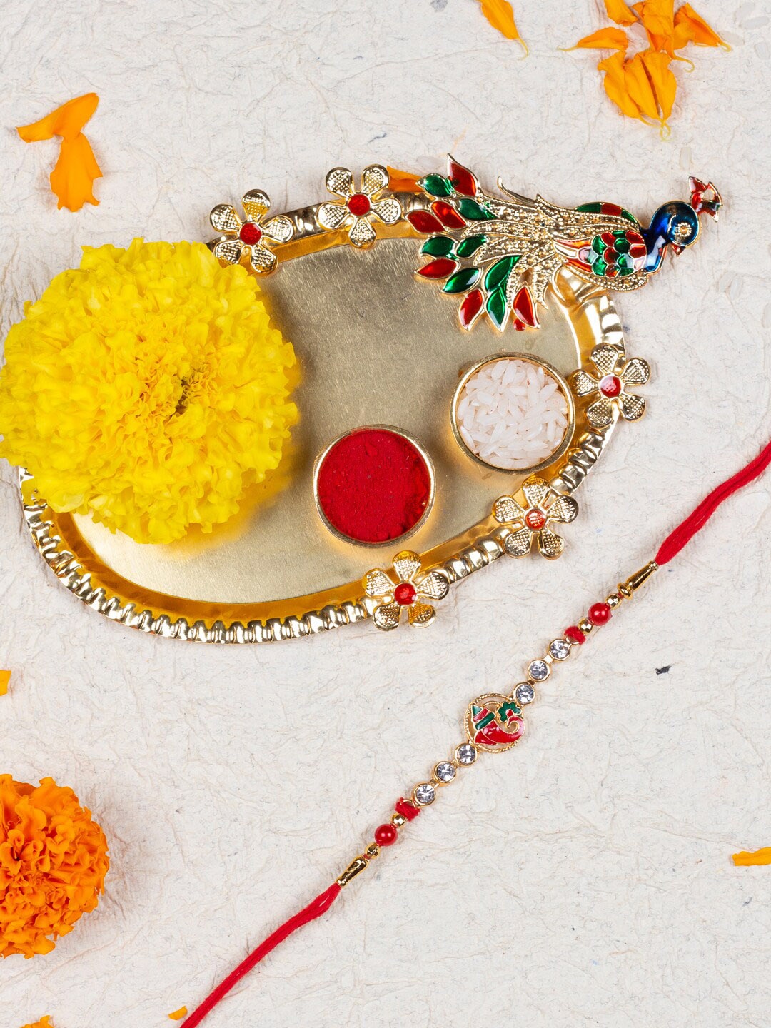 

AccessHer Ganapati Rakhi, Peacock Thali & Greeting Card, Red