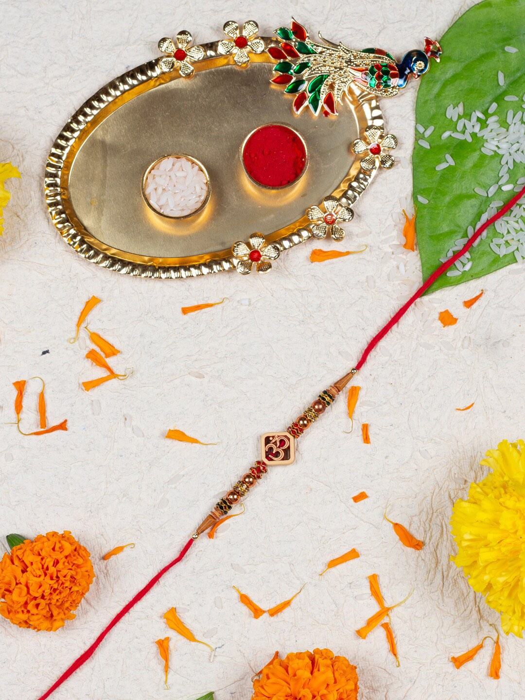 

AccessHer Set of 3 Om Rakhi Gift Pack, Gold