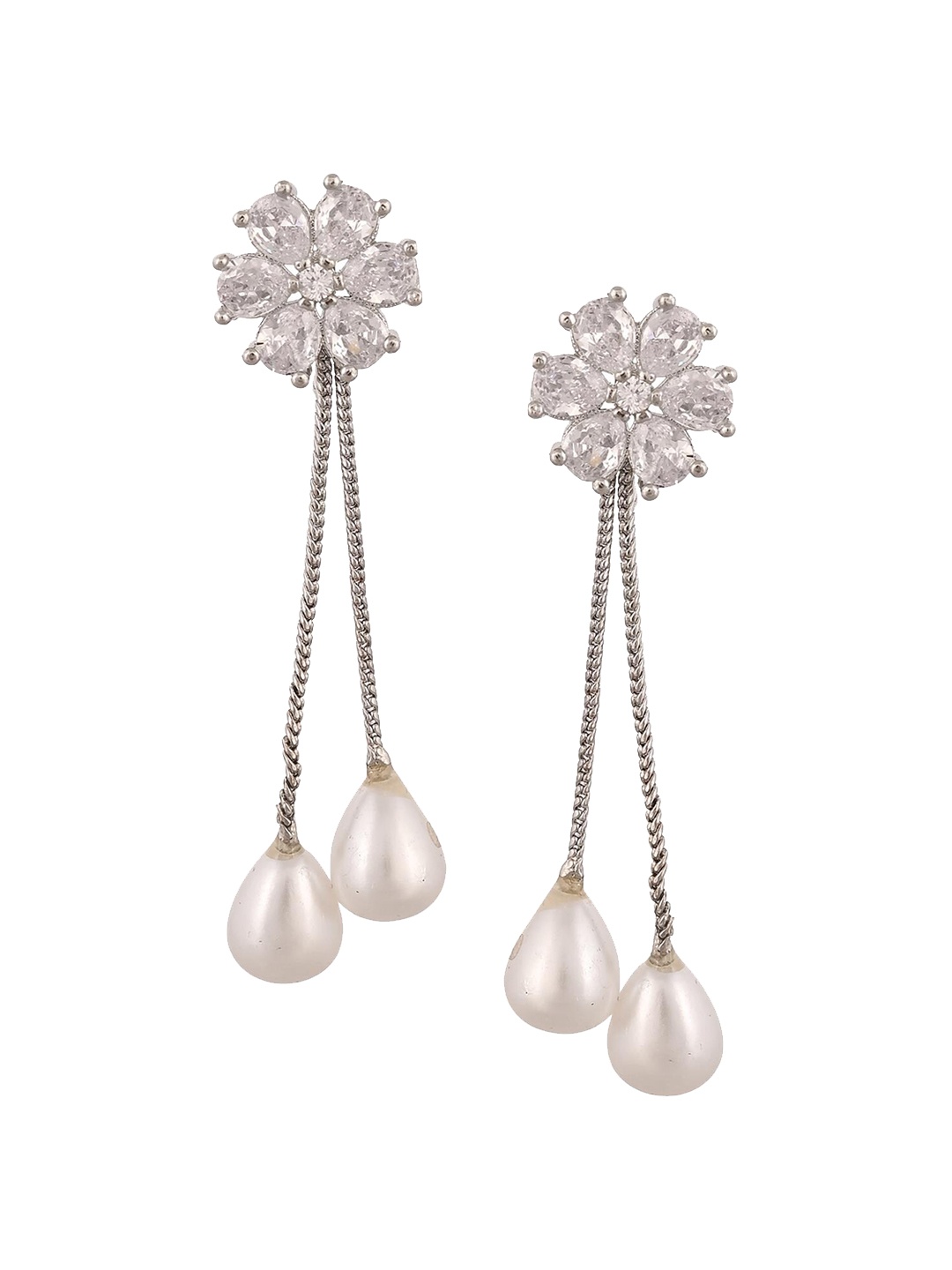 

RATNAVALI JEWELS Silver-Plated Floral Drop Earrings