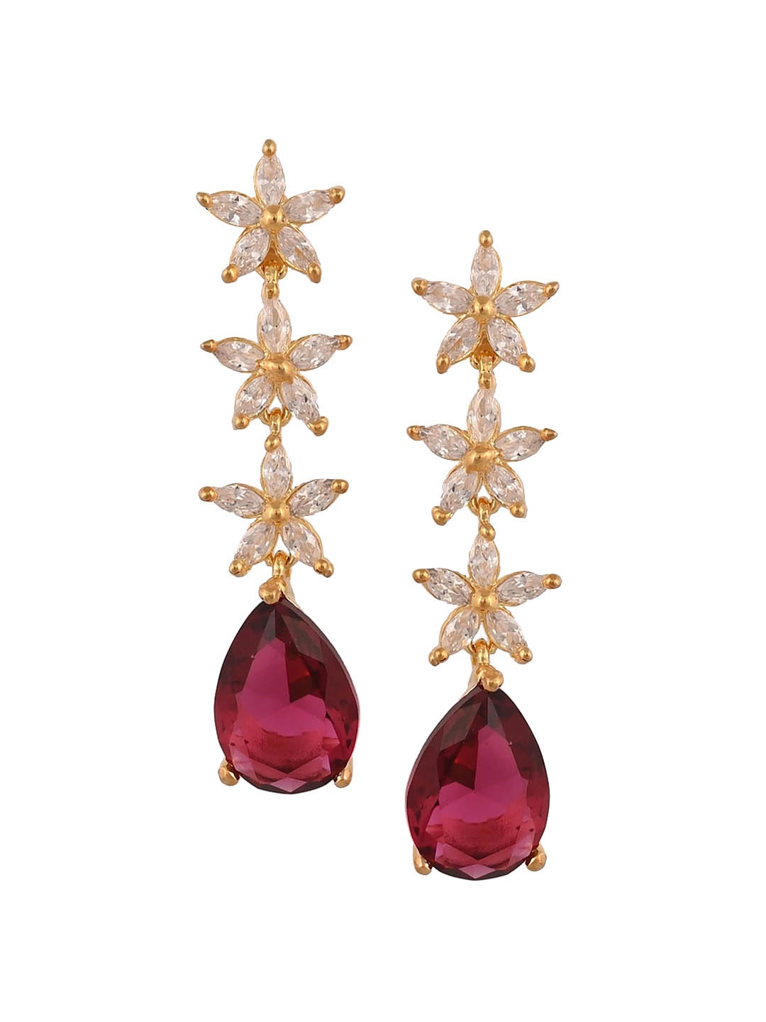 

RATNAVALI JEWELS Gold-Plated American Diamond Teardrop Shaped Drop Earrings