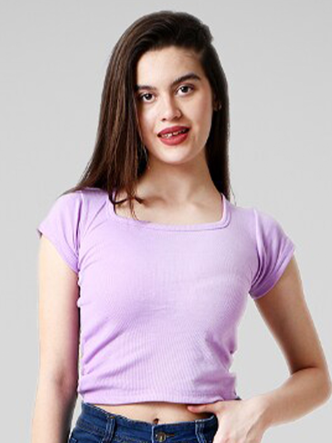 

CareDone Ribbed Fitted Crop Top, Purple