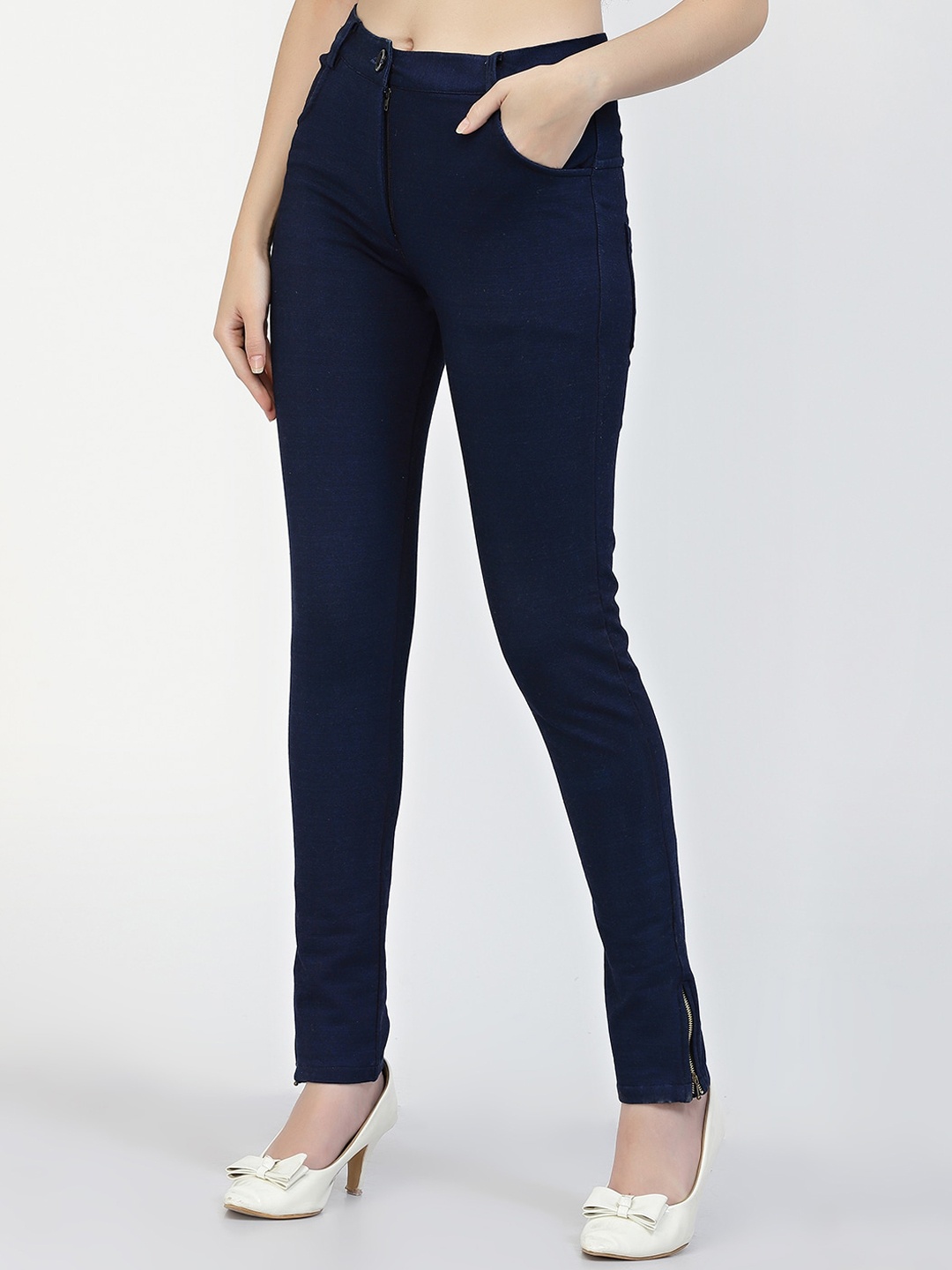 

KLOTTHE Women Mid-Rise Smart Slim Fit Easy Wash Cotton Trousers, Blue