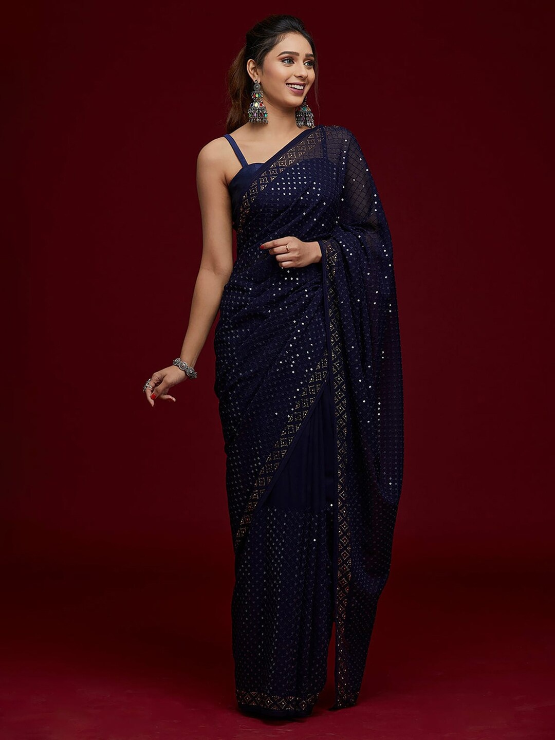 

Mitera Embellished Sequinned Saree, Navy blue