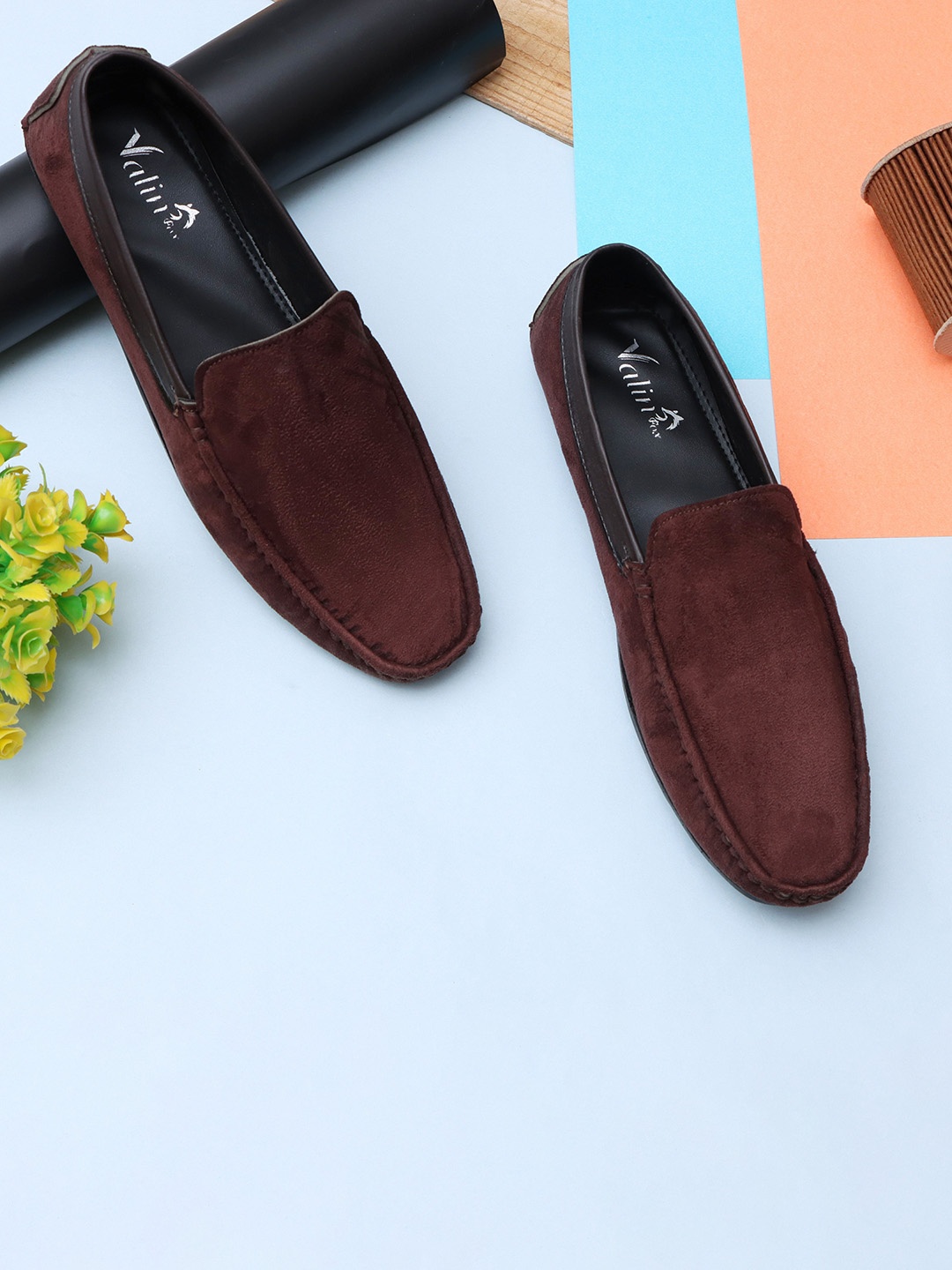 

Valin Fox Men Lightweight Comfort Insole Suede Penny Loafers, Brown