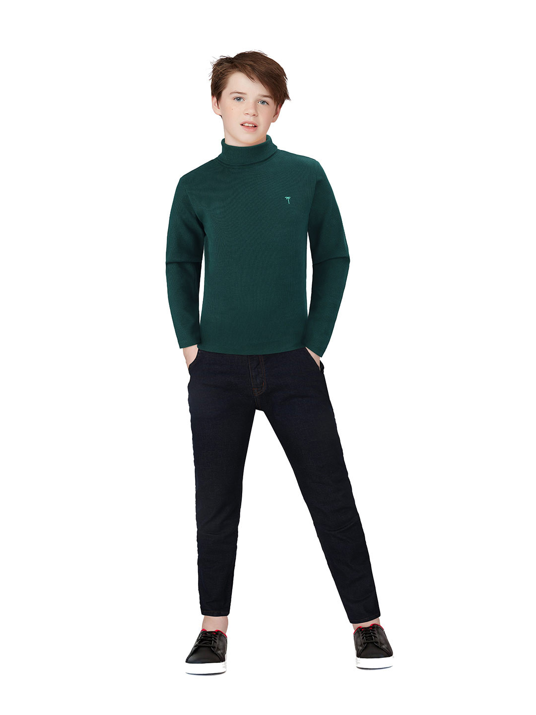 

Palm Tree Boys Turtle Neck Cotton T-Shirt, Green