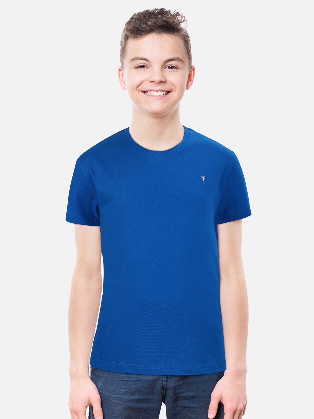 

Palm Tree Boys Round Neck Cotton T-shirt, Blue