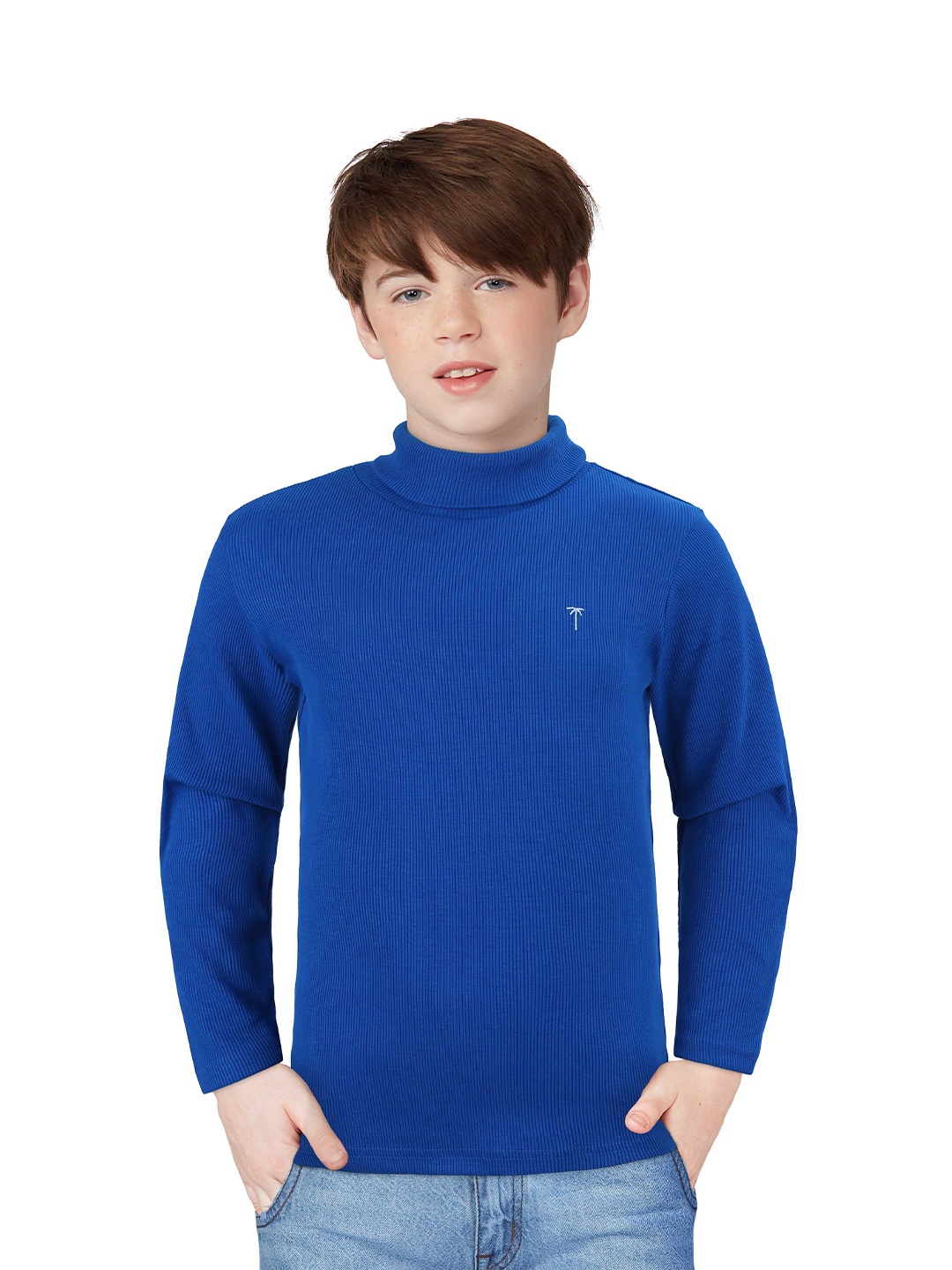 

Palm Tree Boys Turtle Neck Cotton T-Shirt, Navy blue
