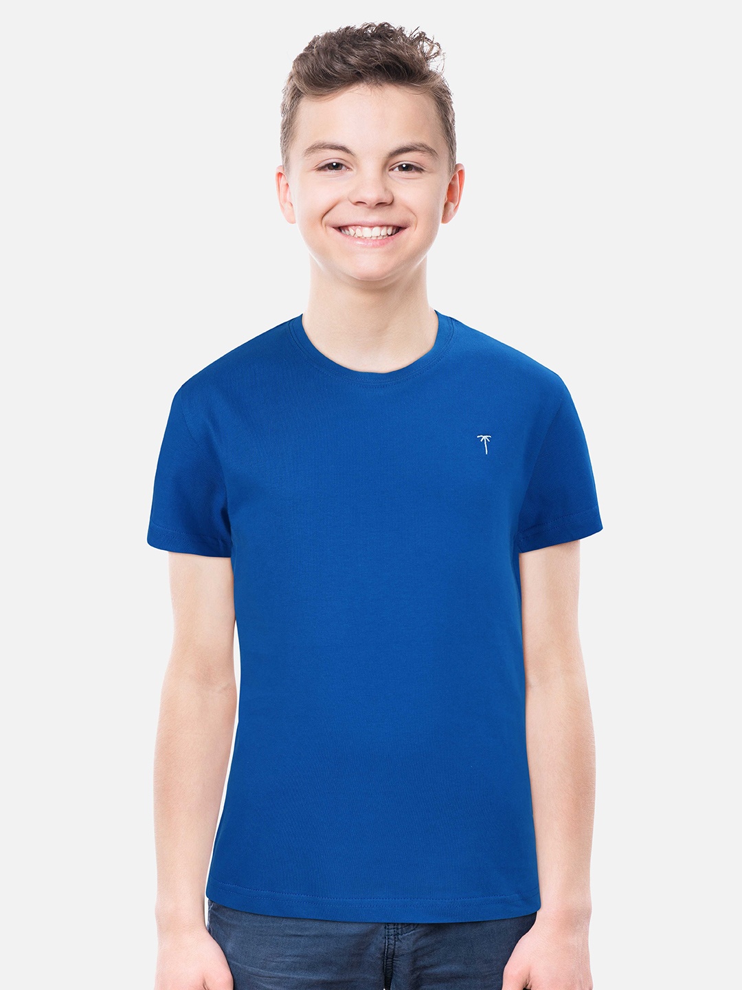 

Palm Tree Boys Round Neck Short Sleeves Cotton T-shirt, Blue