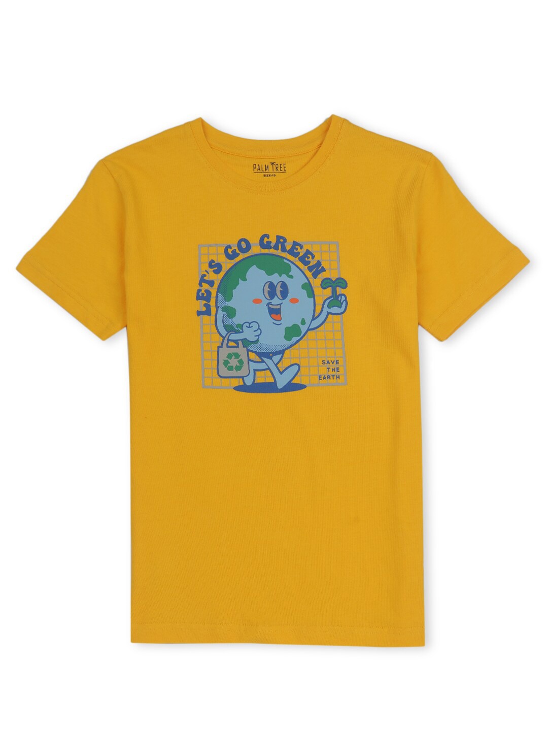 

Palm Tree Boys Graphic Printed Round Neck Cotton T-shirt, Yellow