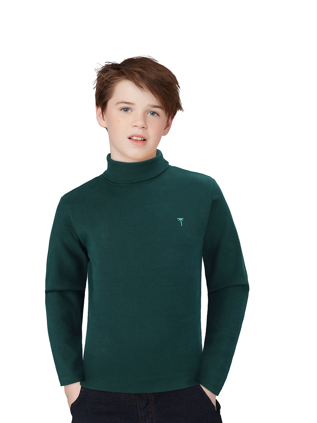 

Palm Tree Boys High Neck Cotton T-shirt, Green