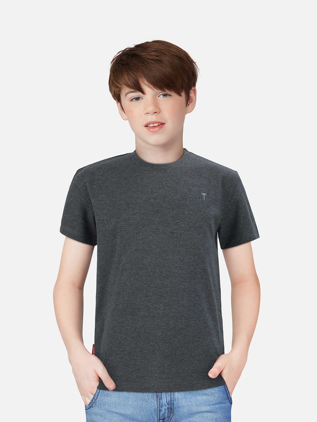 

Palm Tree Boys Round Neck Cotton T-Shirt, Grey