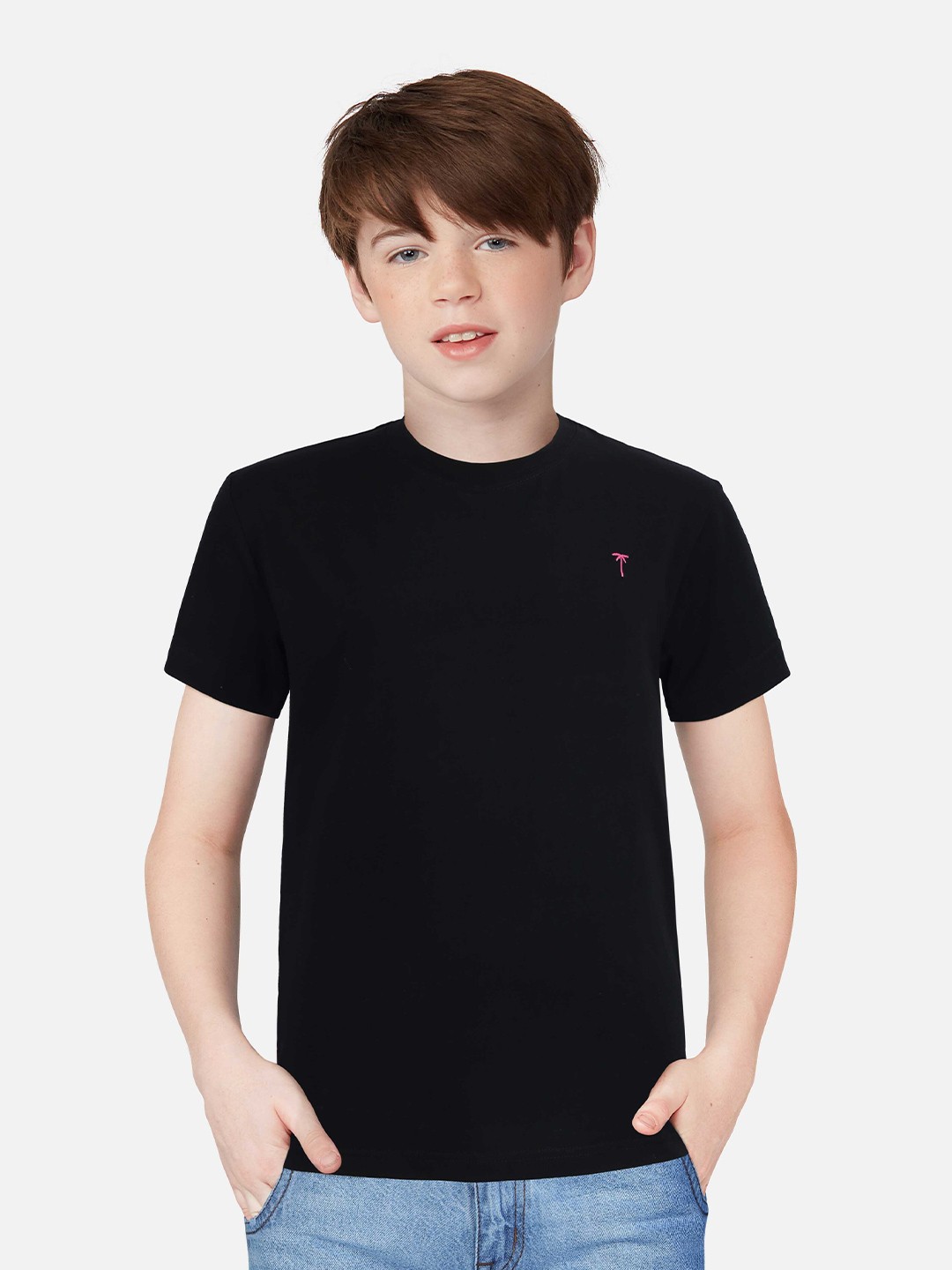 

Palm Tree Boys Round Neck Cotton T-shirt, Black