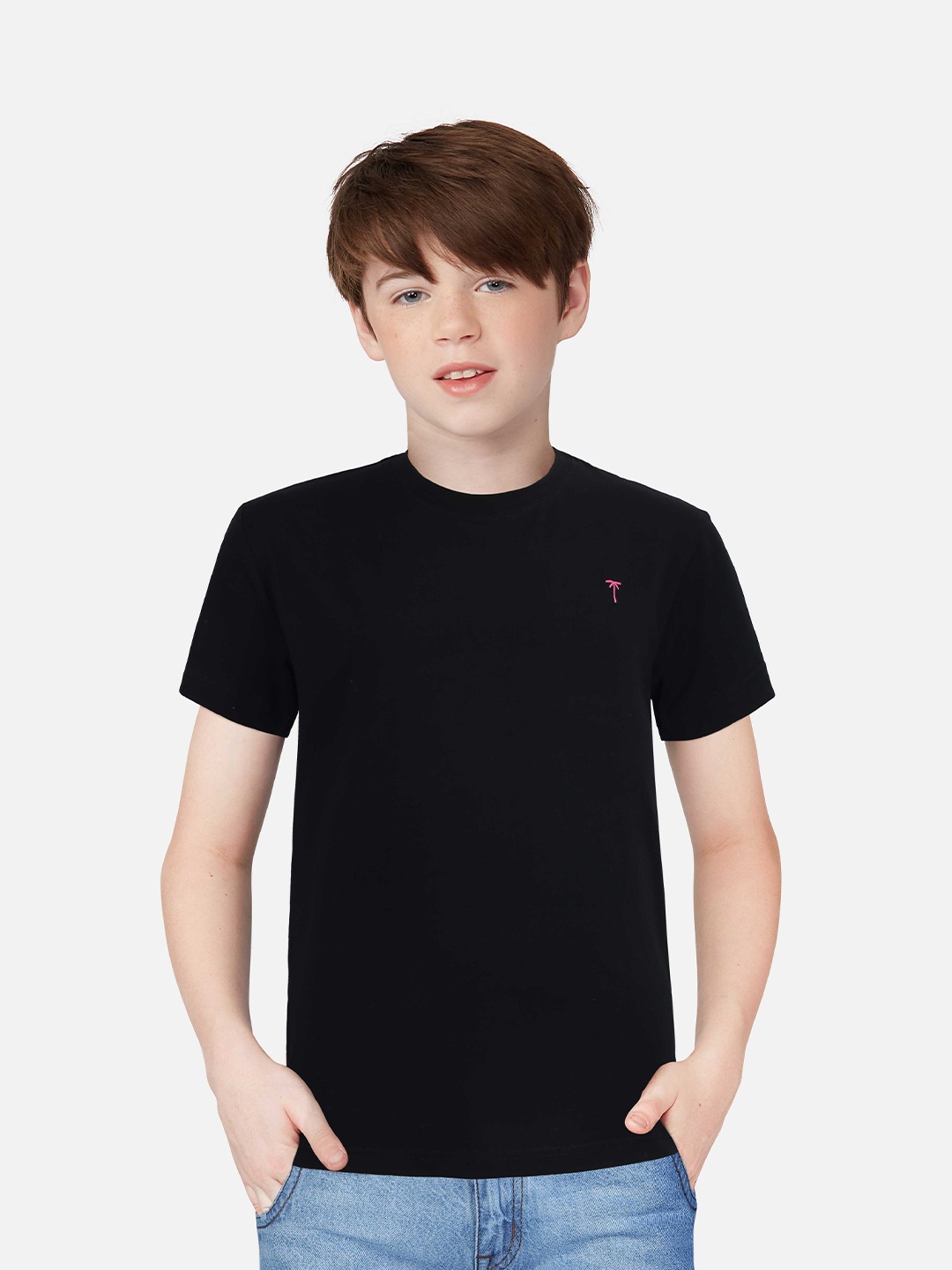 

Palm Tree Boys Round Neck Cotton T-shirt, Black