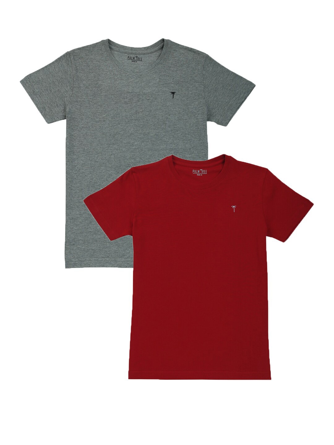 

Palm Tree Boys Pack of 2 Round Neck Cotton T-shirts, Grey