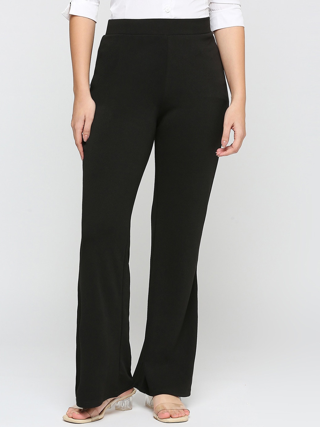 

Smarty Pants Women Comfort Flared High-Rise Lint Free Lycra Boot Cut Trousers, Black