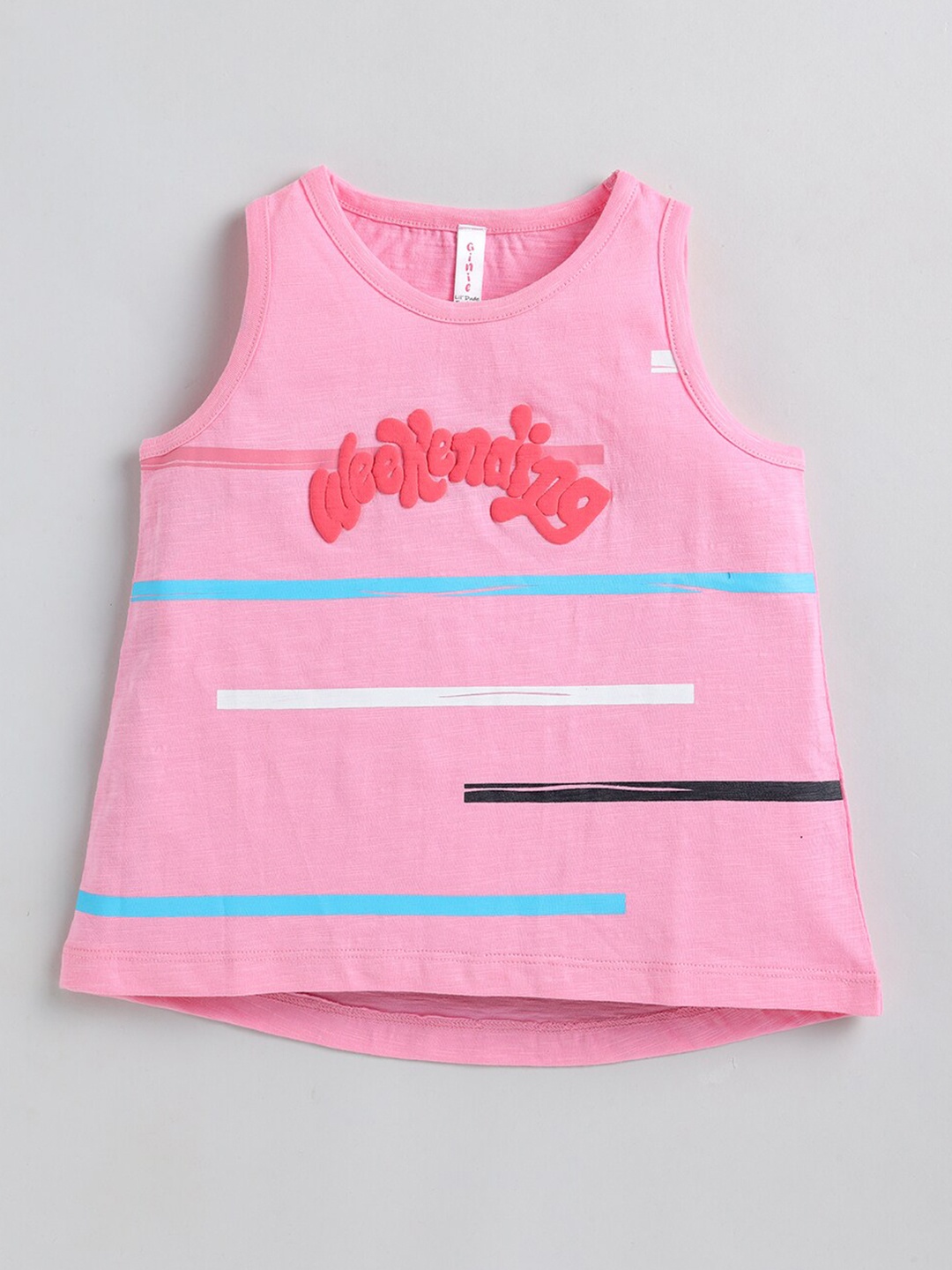 

Ginie Girls Typography Printed Sleeveless Cotton Top, Pink