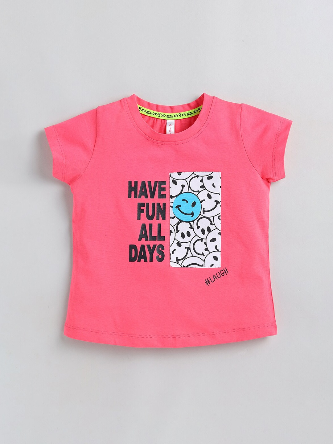 

Ginie Girls Typography Printed Cotton Top, Pink