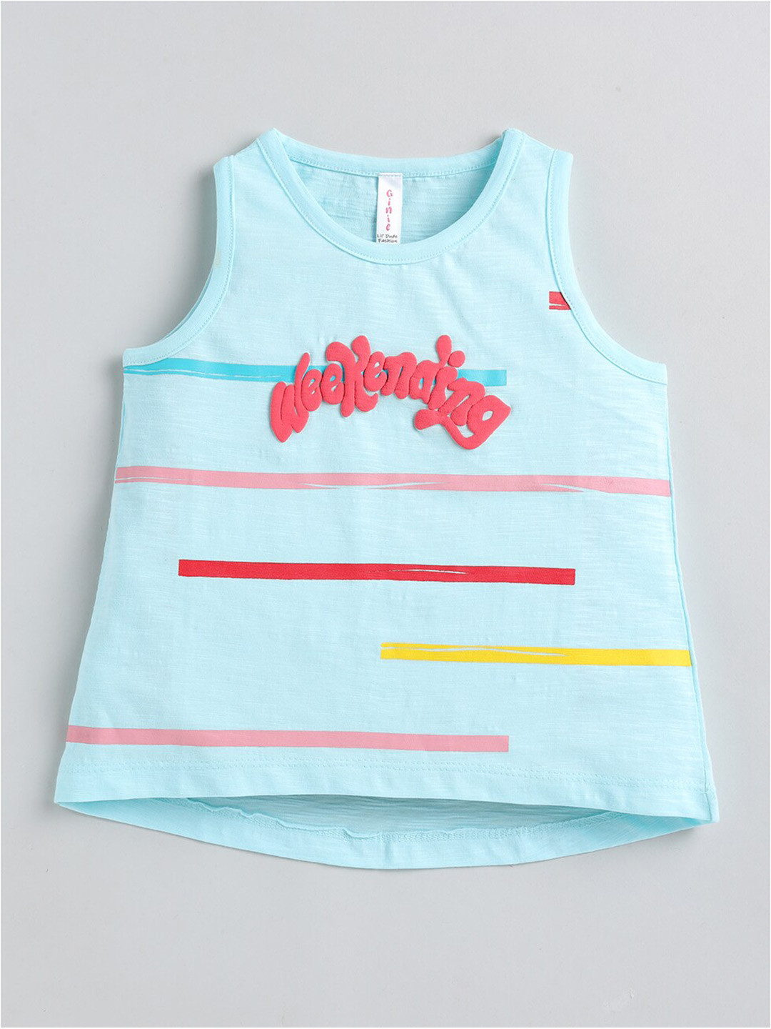

Ginie Girls Typography Printed Cotton A-Line Top, Blue