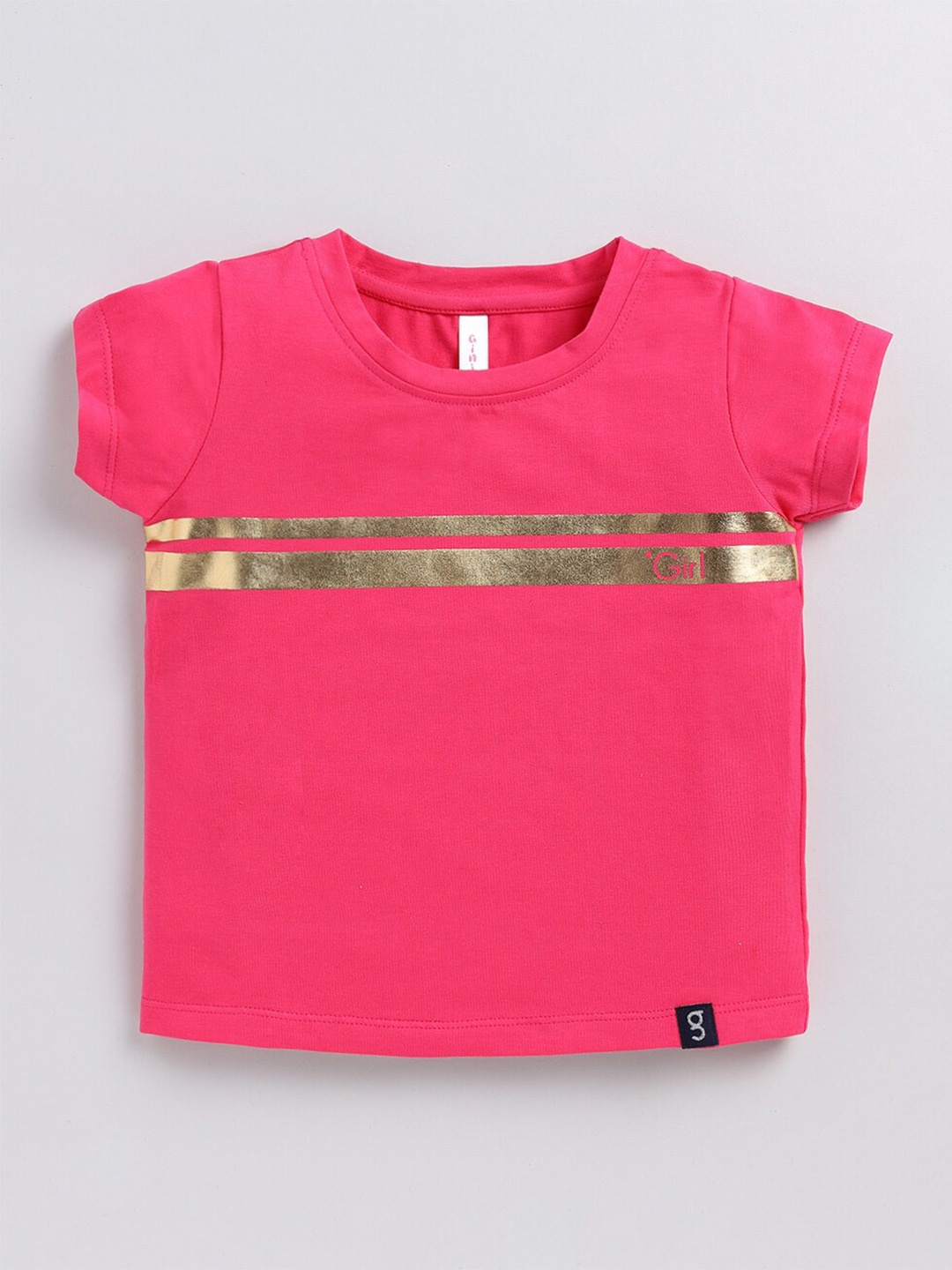 

Ginie Girls Striped Cotton T-Shirt, Pink