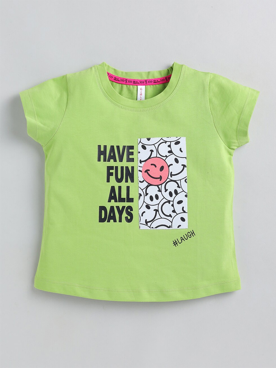 

Ginie Girls Typography Printed Cotton T-Shirt, Green