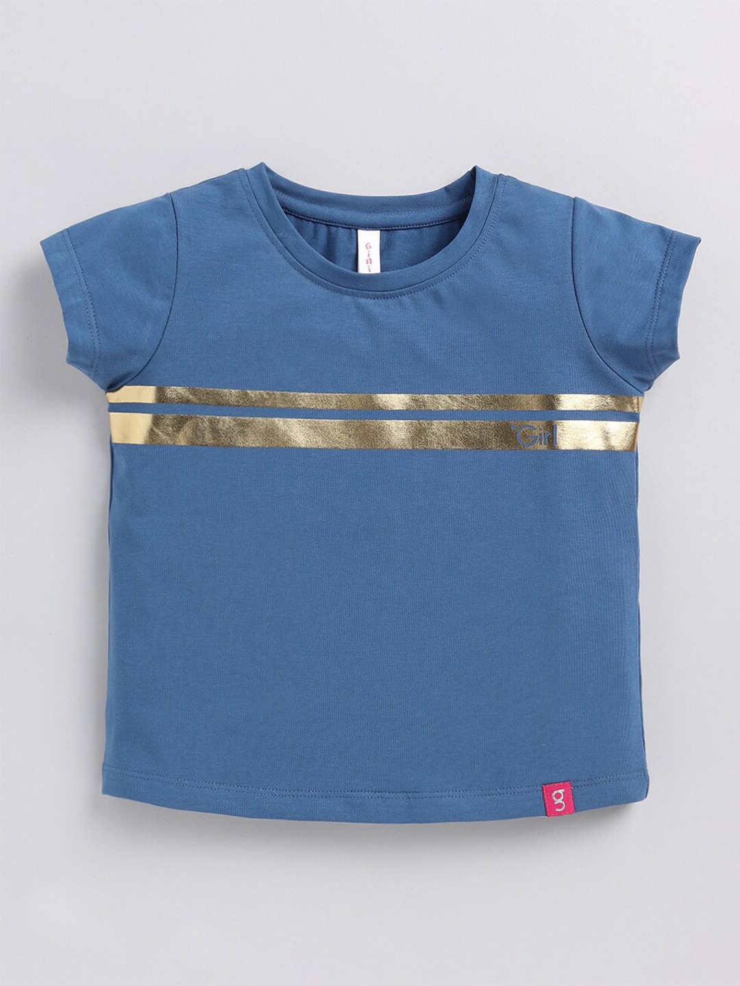 

Ginie Girls Striped Cotton T-Shirt, Blue