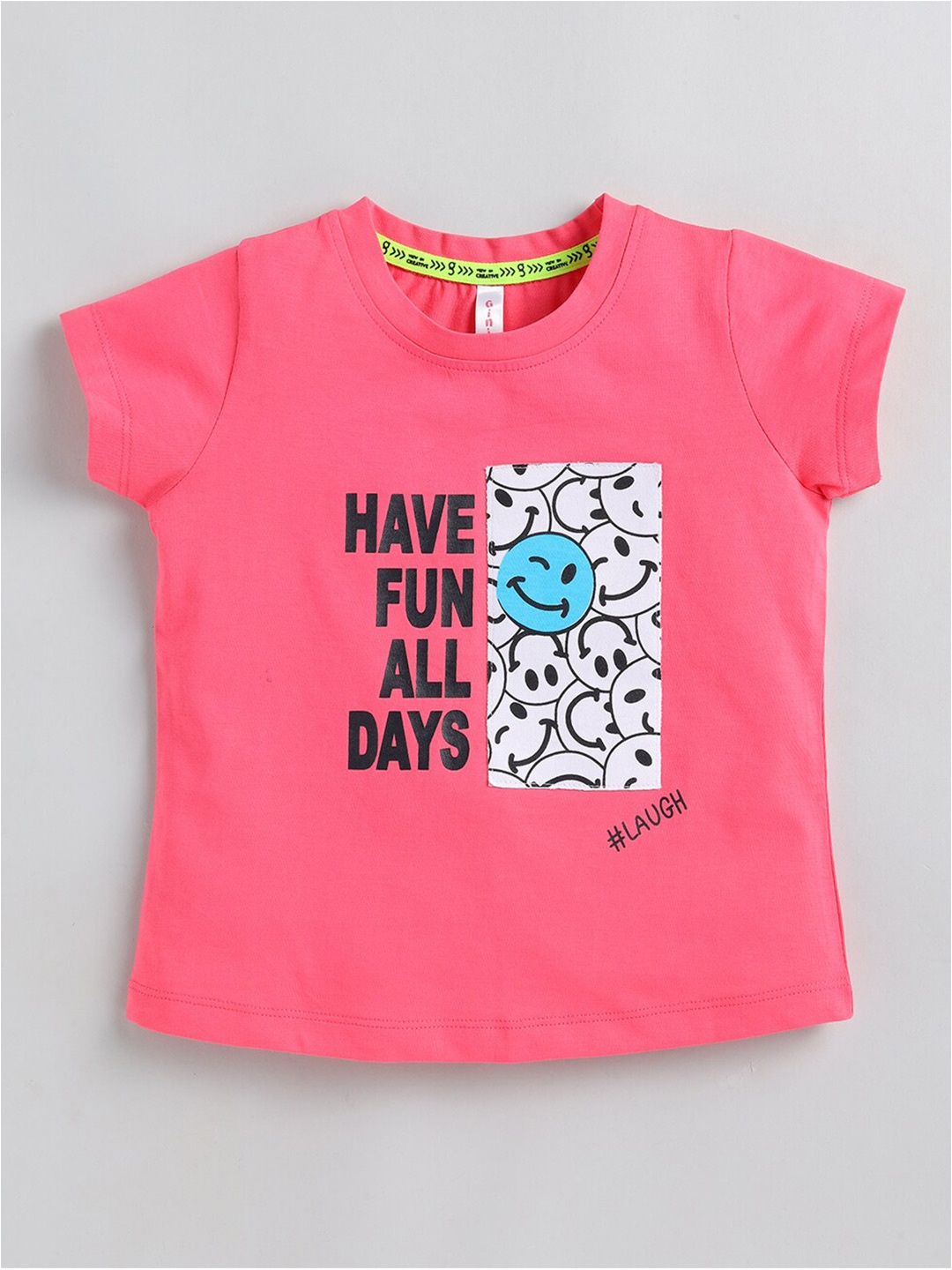 

Ginie Girls Graphic Printed Cotton Top, Pink