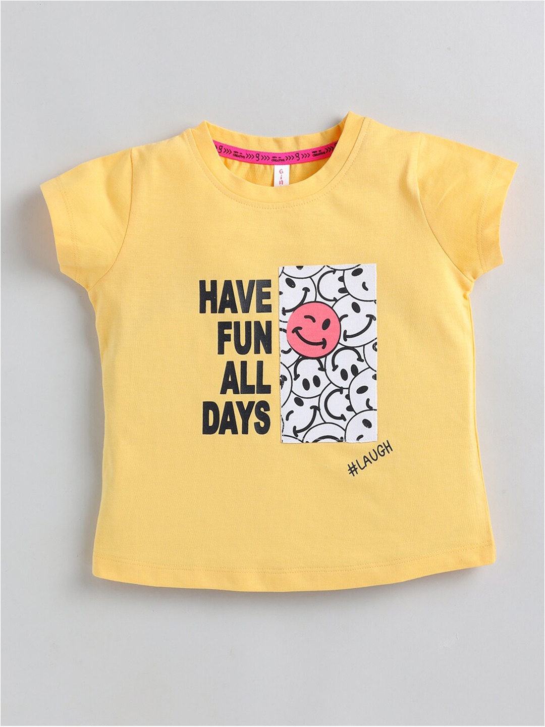 

Ginie Girls Typography Printed Cotton T-Shirt, Yellow