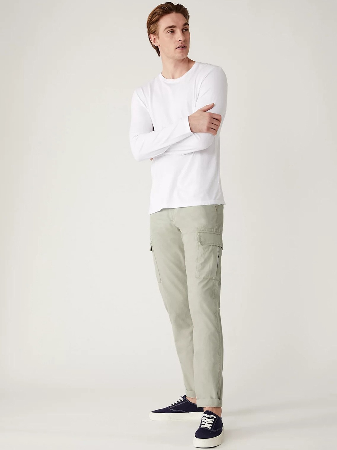 

Marks & Spencer Men Mid-Rise Pure Cotton Cargos, Grey