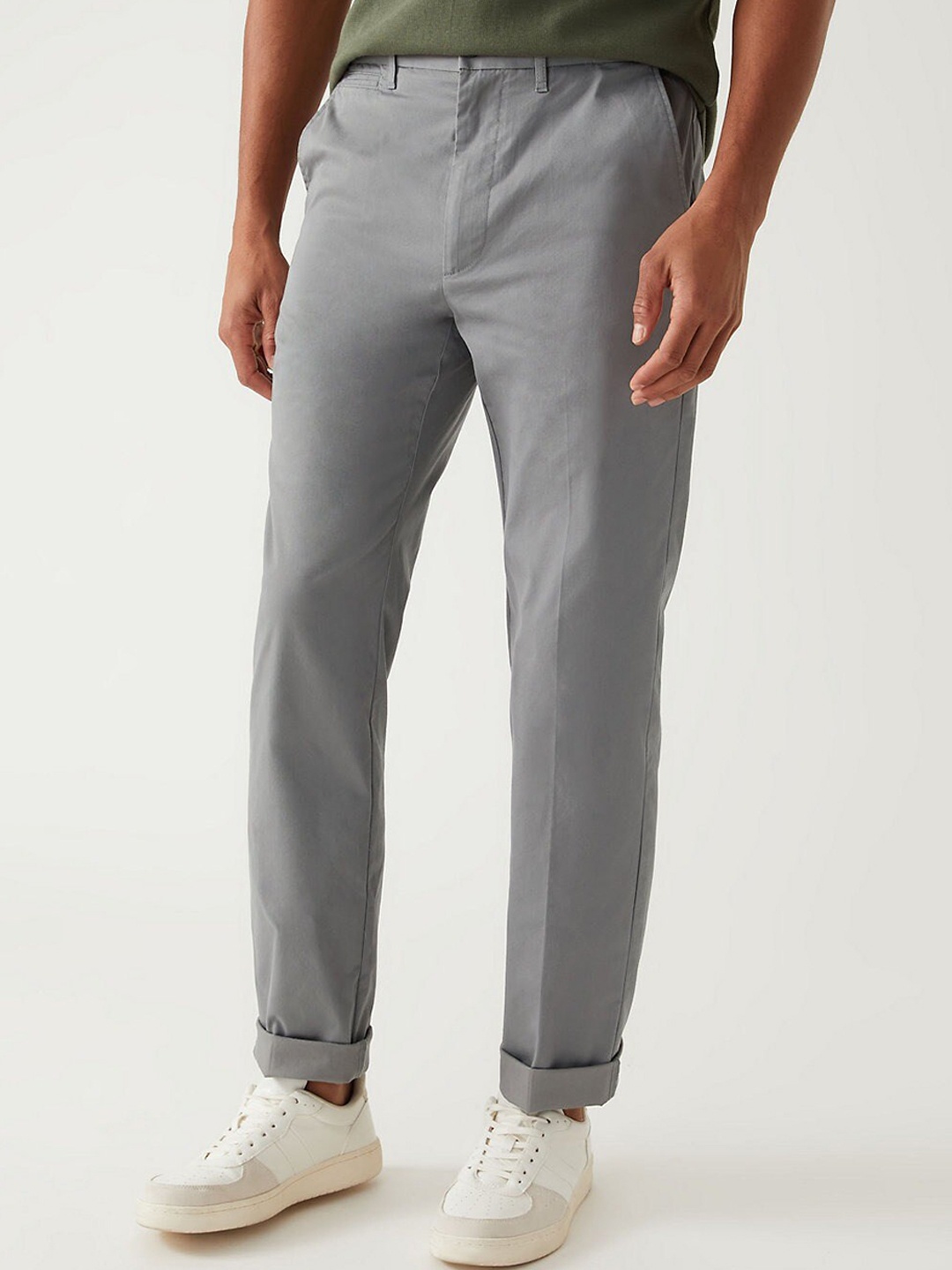 

Marks & Spencer Mid-Rise Plain Cotton Chinos Trousers, Grey