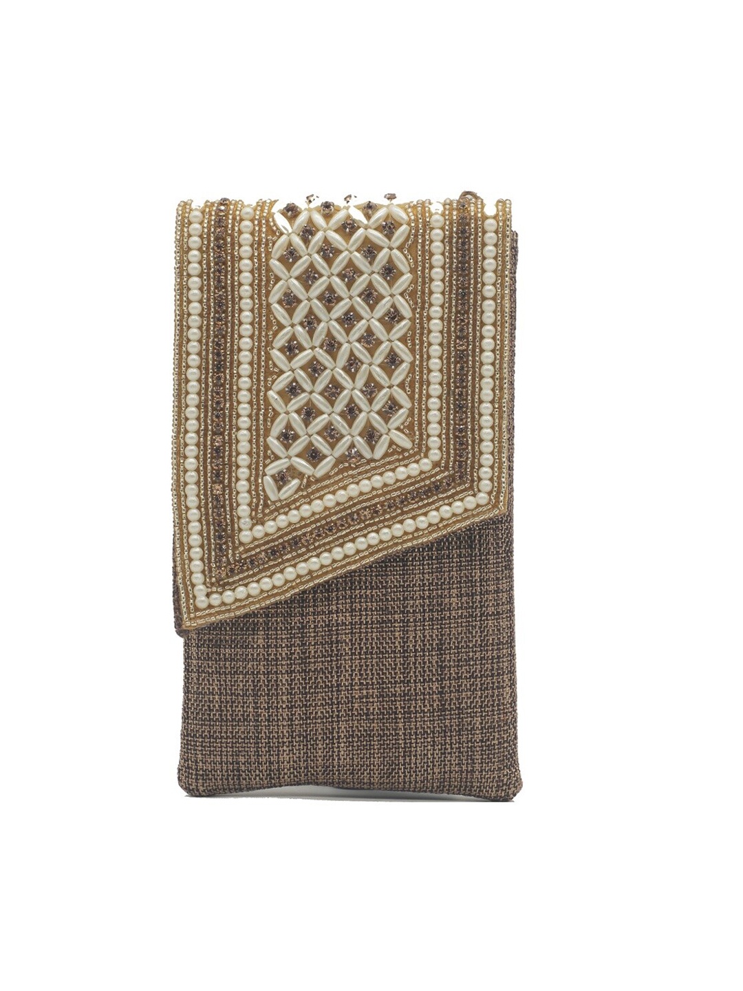 

Bag Pepper Embellished Jute Mobile Pouch, Brown