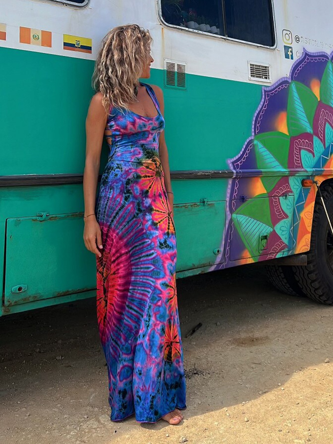 

BoStreet Blue Tie & Dyed A-Line Maxi Dress