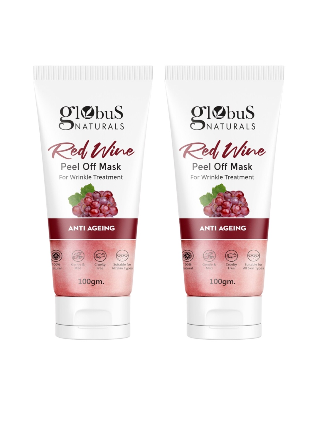 

Globus naturals Set of 2 Red Wine Peel off Mask for Wrinkle Treatment - 100g Each, White