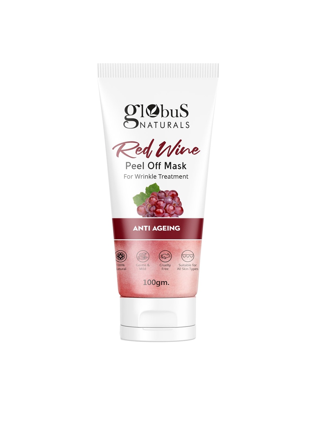 

Globus naturals Red Wine Peel off Mask for Wrinkle Treatment - 100g, White