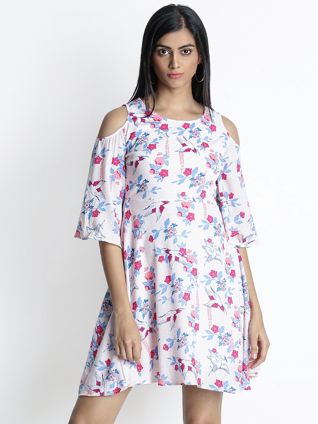 

Honey by Pantaloons Women Off-White & Pink Floral Printed Fit and Flare Dress
