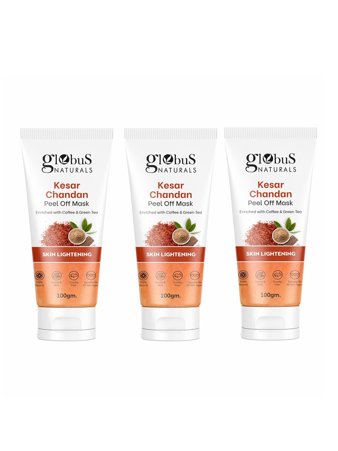 

Globus naturals Set of 3 Kesar Chandan Peel off Mask for Skin Lightening - 100g Each, White