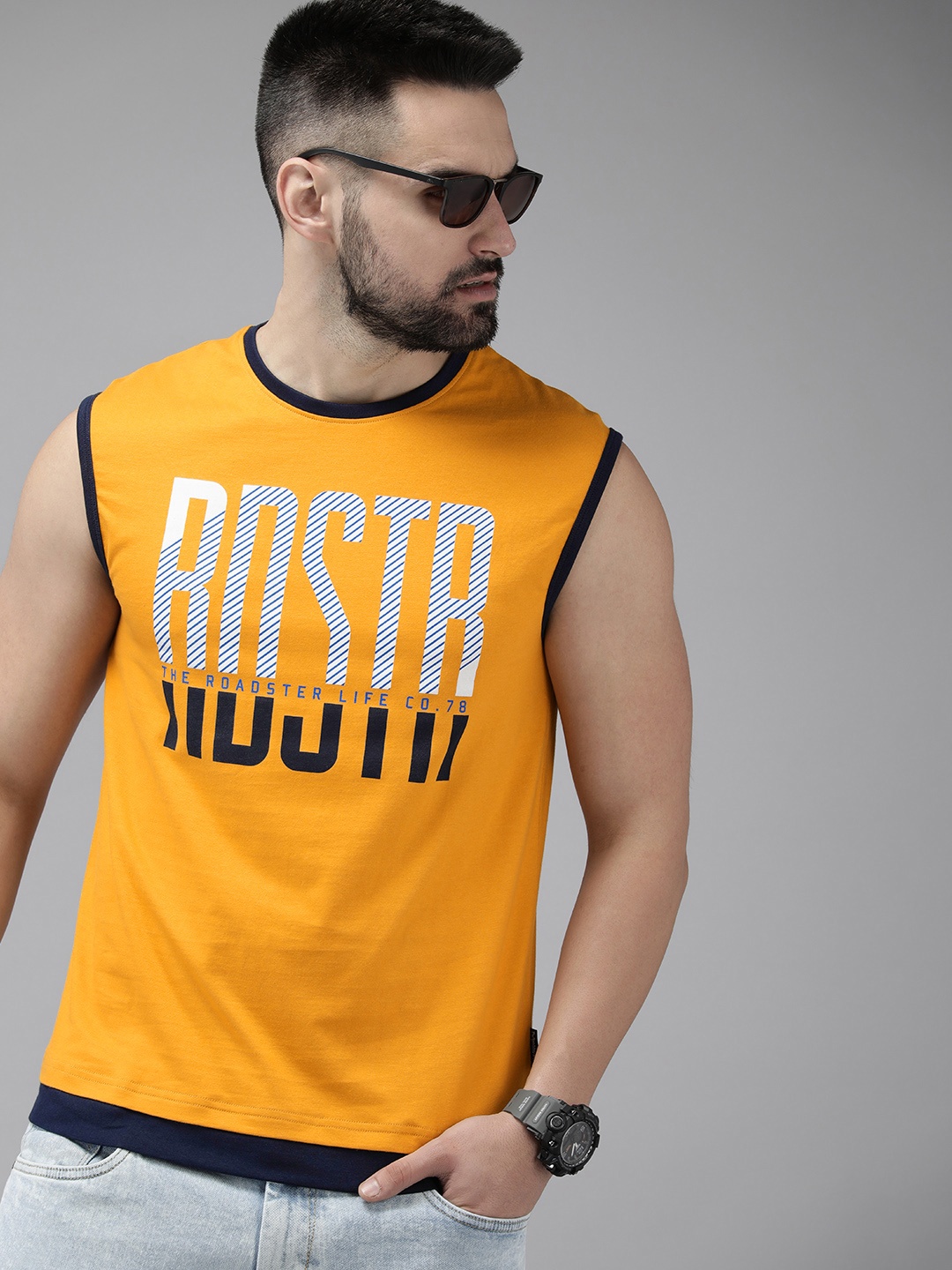 

Roadster Men Typography Printed Pure Cotton T-shirt, Yellow