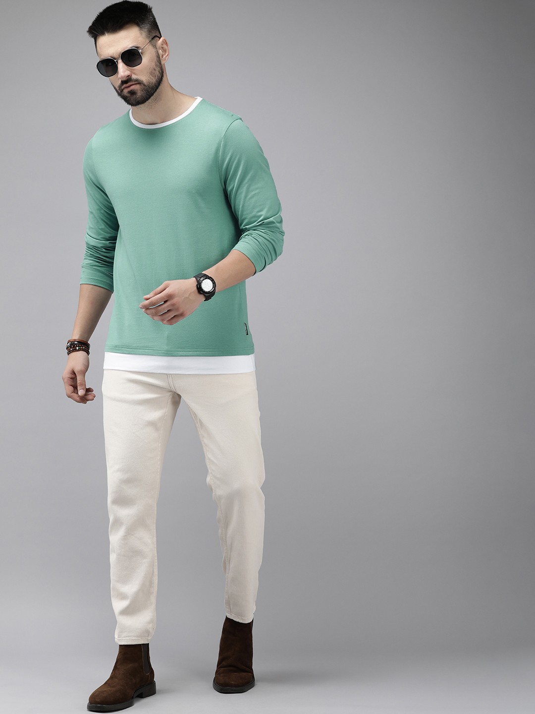 

Roadster Men Solid Pure Cotton T-shirt, Sea green
