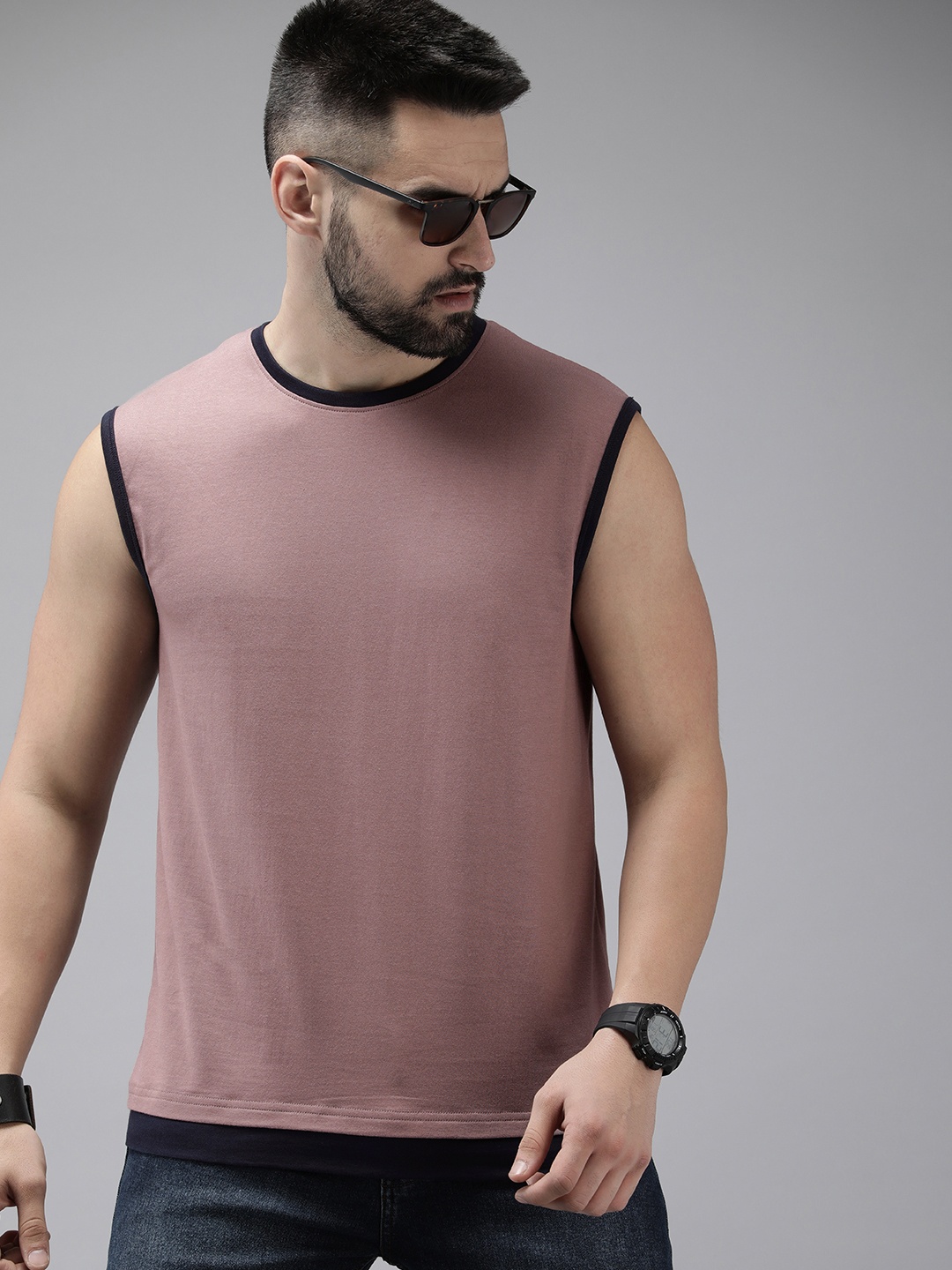 

The Roadster Life Co. Round Neck Sleeveless Pure Cotton T-shirt, Mauve