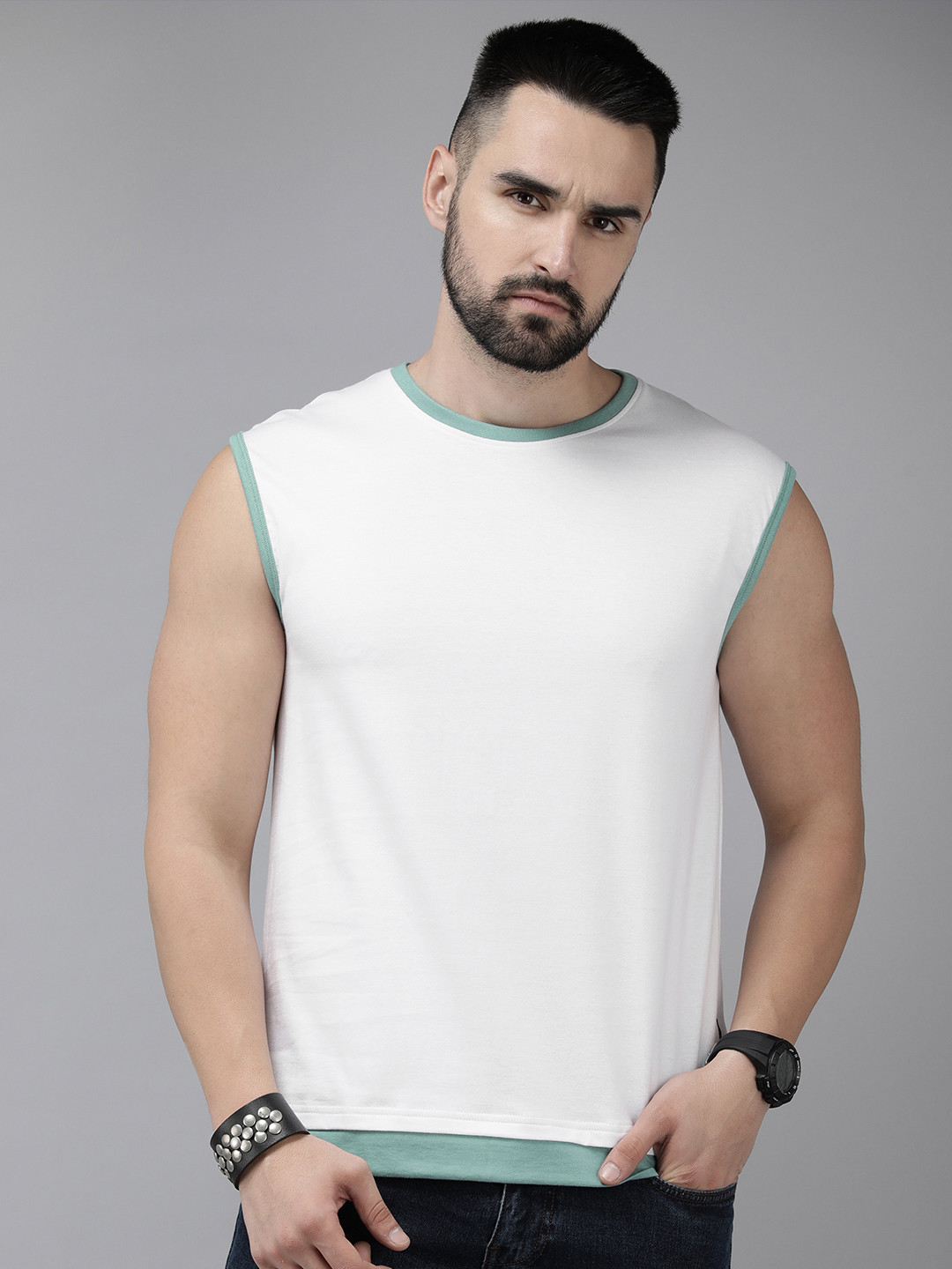 

The Roadster Life Co. Round Neck Sleeveless Pure Cotton T-shirt, White