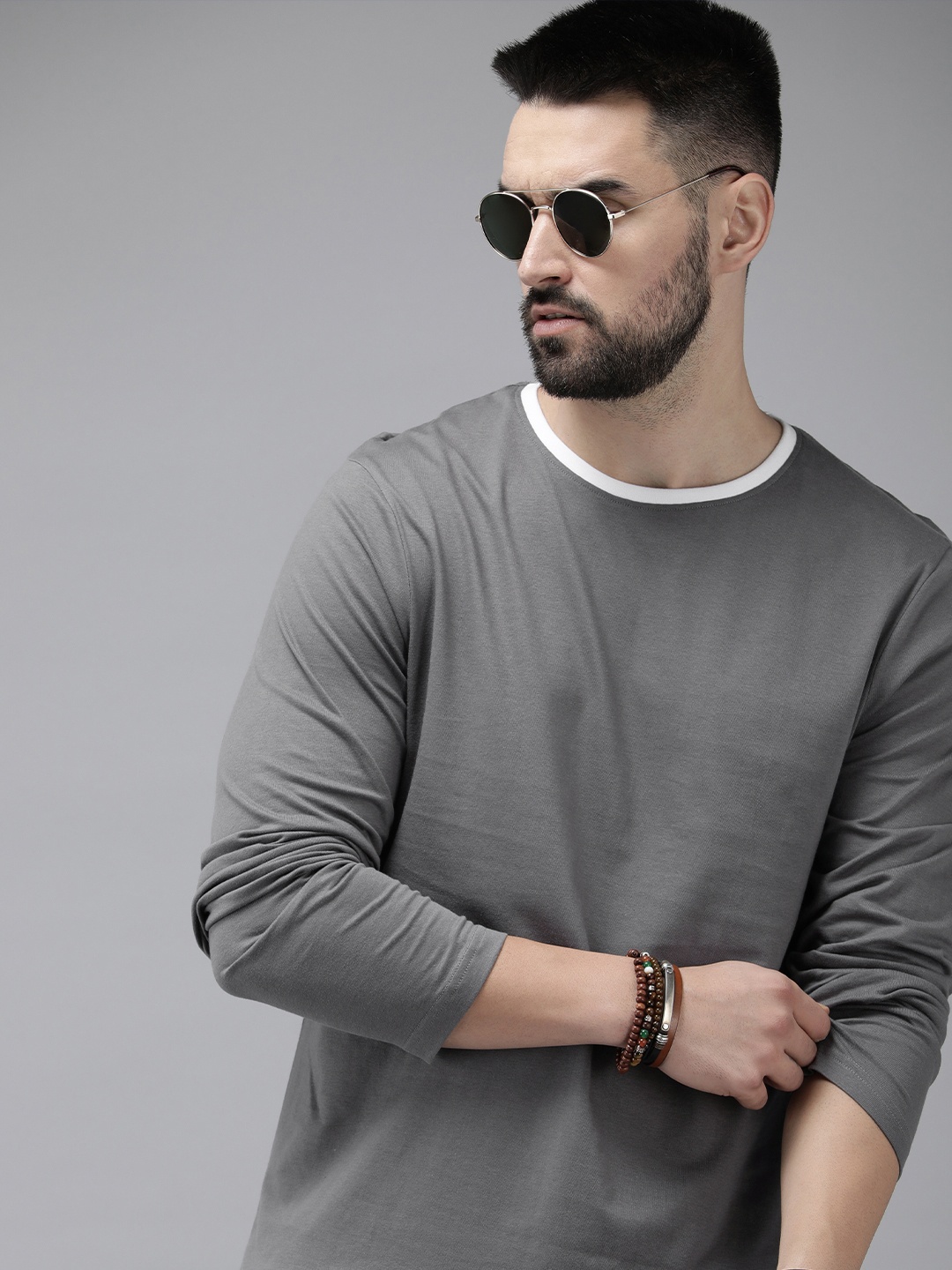

The Roadster Life Co. Round Neck Long Sleeves Pure Cotton T-shirt, Grey