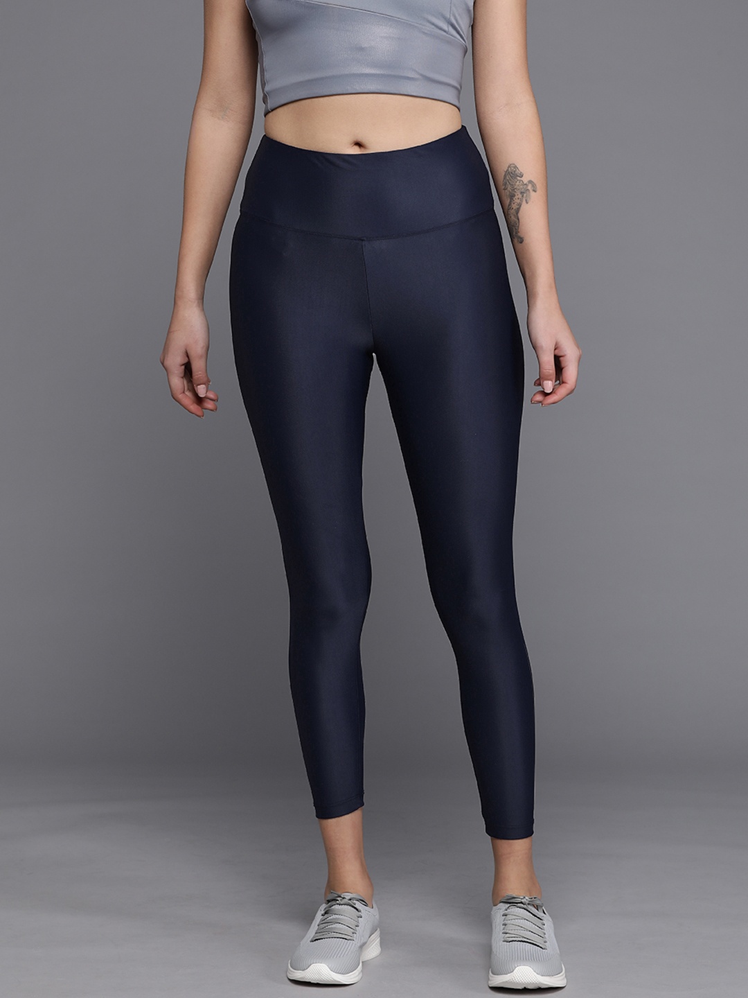 

HRX by Hrithik Roshan Women High-Rise 7/8th Length Skinny Fit Training Tights, Navy blue