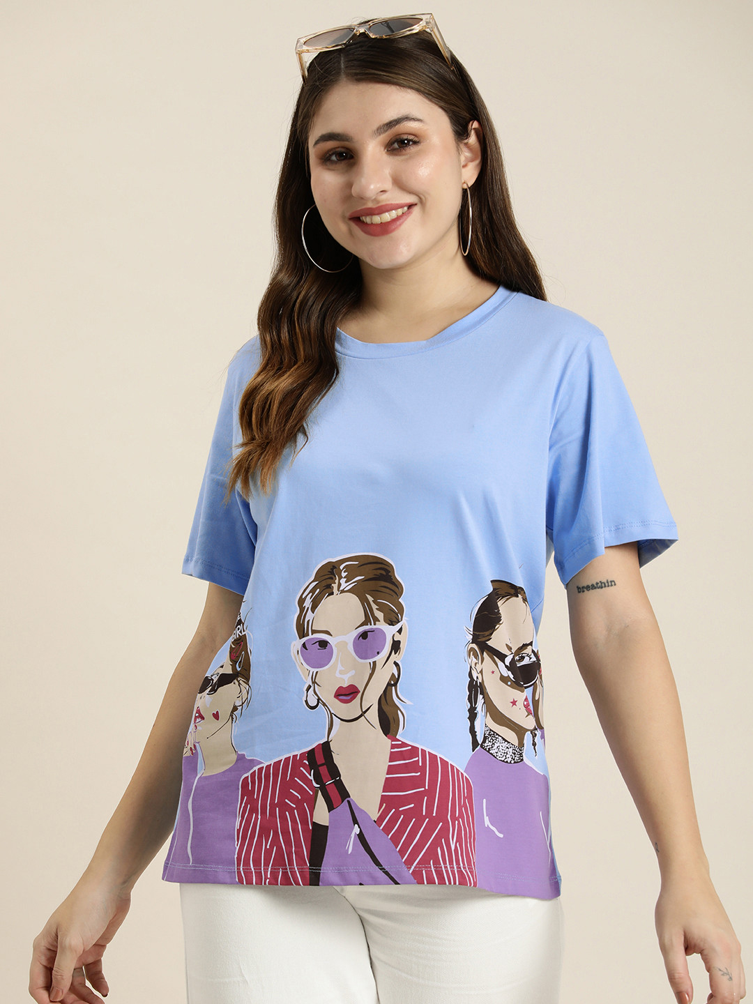 

HERE&NOW Women Graphic Printed T-shirt, Blue