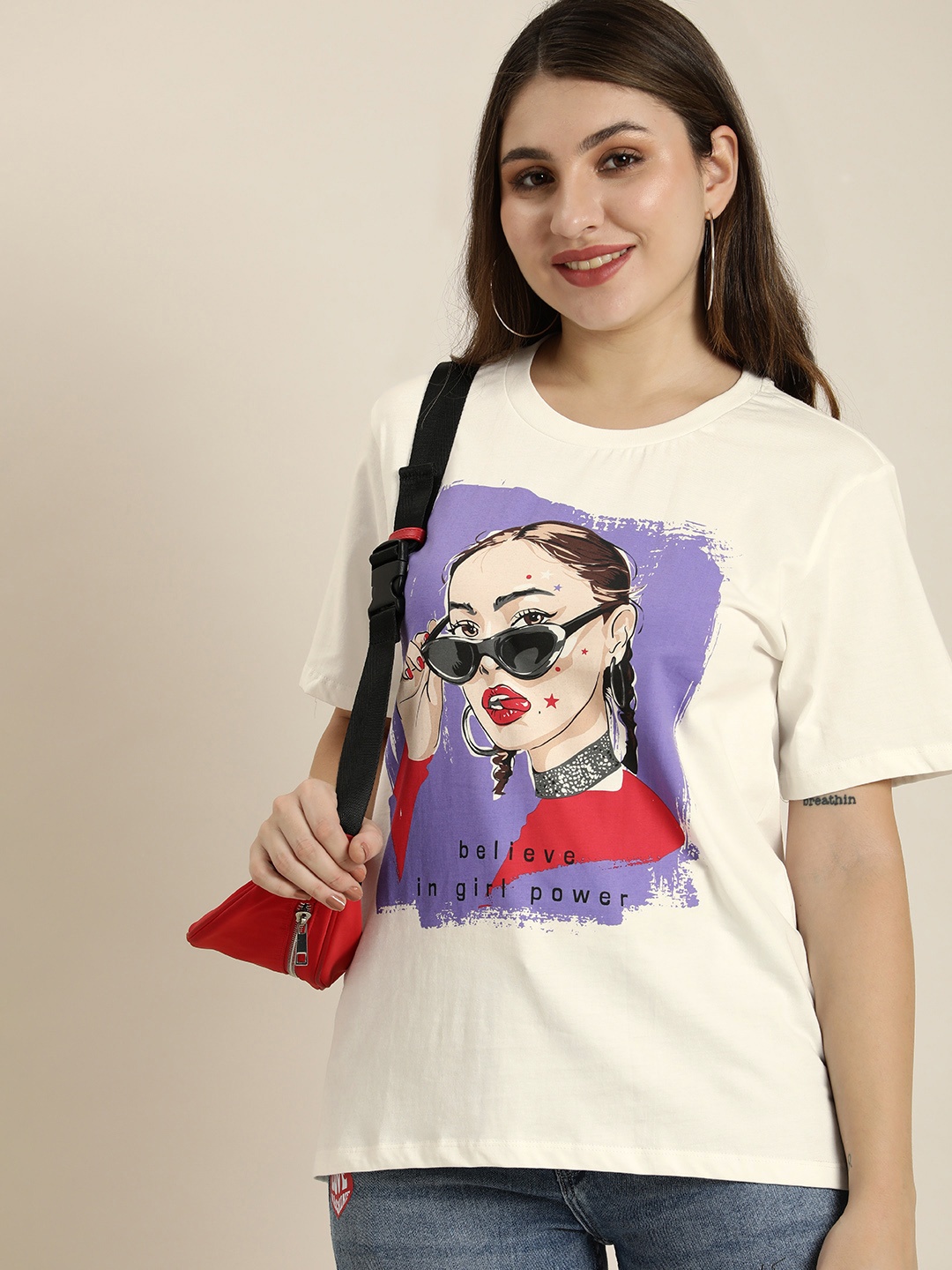 

HERE&NOW Women Graphic Printed T-shirt, Off white