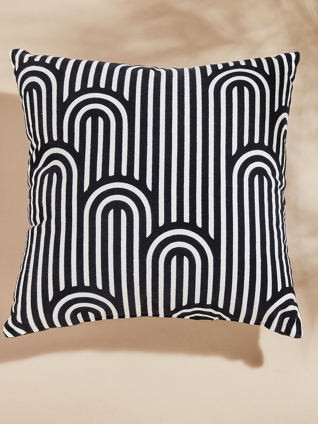 

Home Centre White & Black Printed Cotton Pre-Filled Cushion