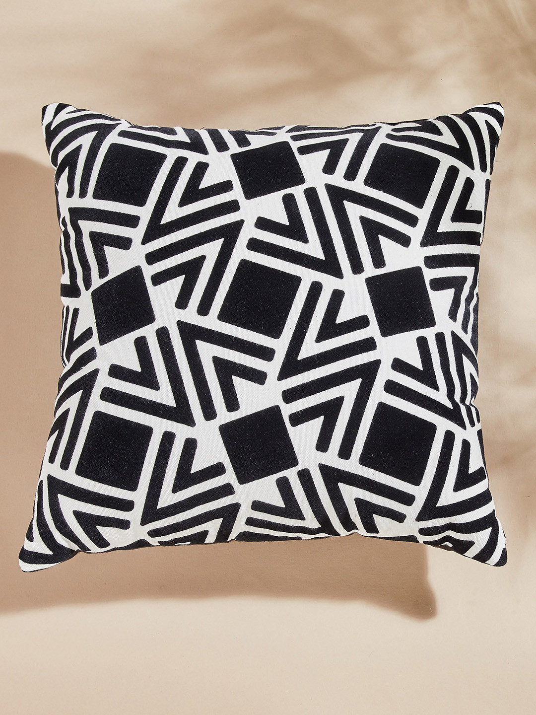 

Home Centre Andrey Black & White Printed Cotton Pre-Filled Cushion